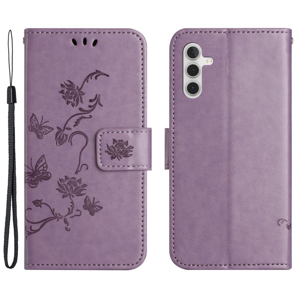 Funda de Cuero con Mariposas Samsung Galaxy A35, Púrpura