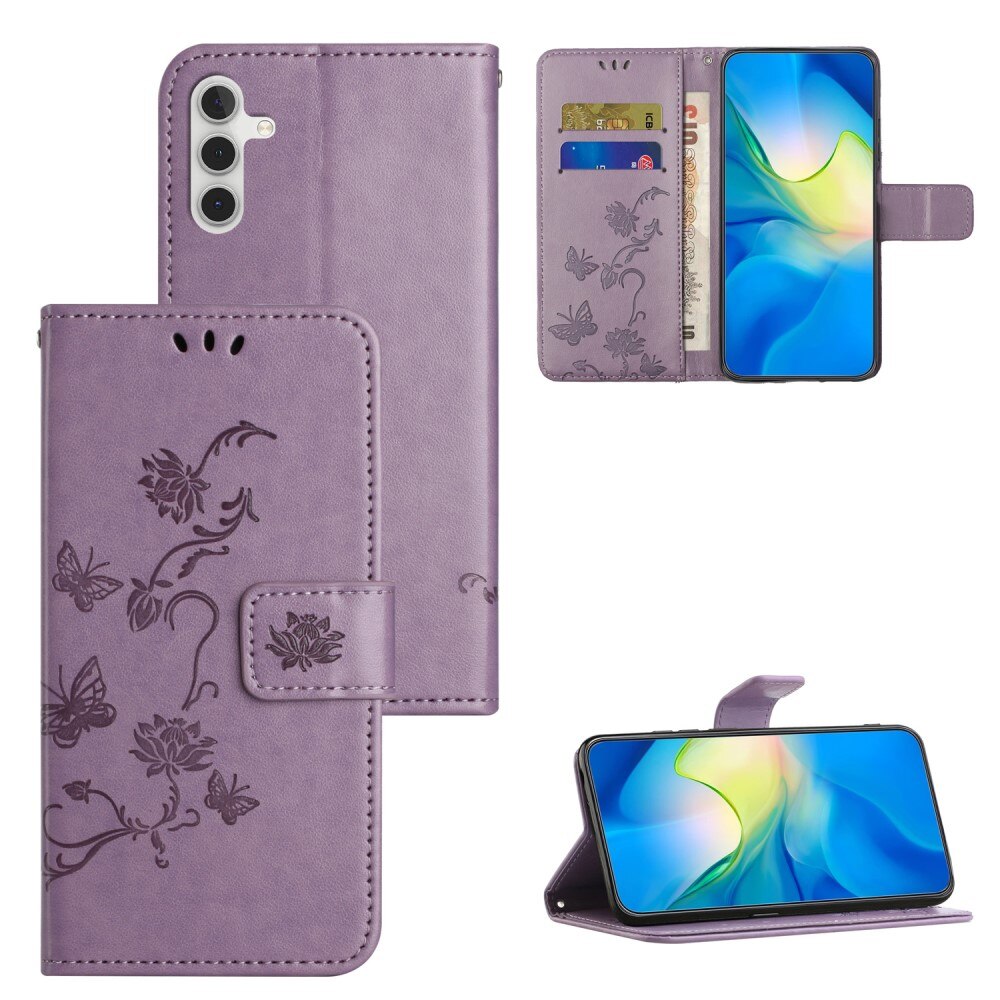 Funda de Cuero con Mariposas Samsung Galaxy A35, Púrpura