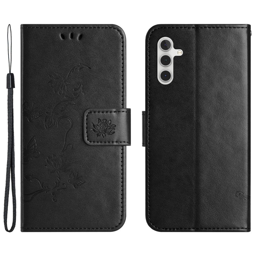 Funda de Cuero con Mariposas Samsung Galaxy A35, Negro