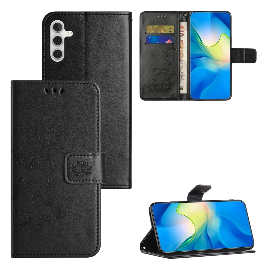 Funda de Cuero con Mariposas Samsung Galaxy A35, Negro