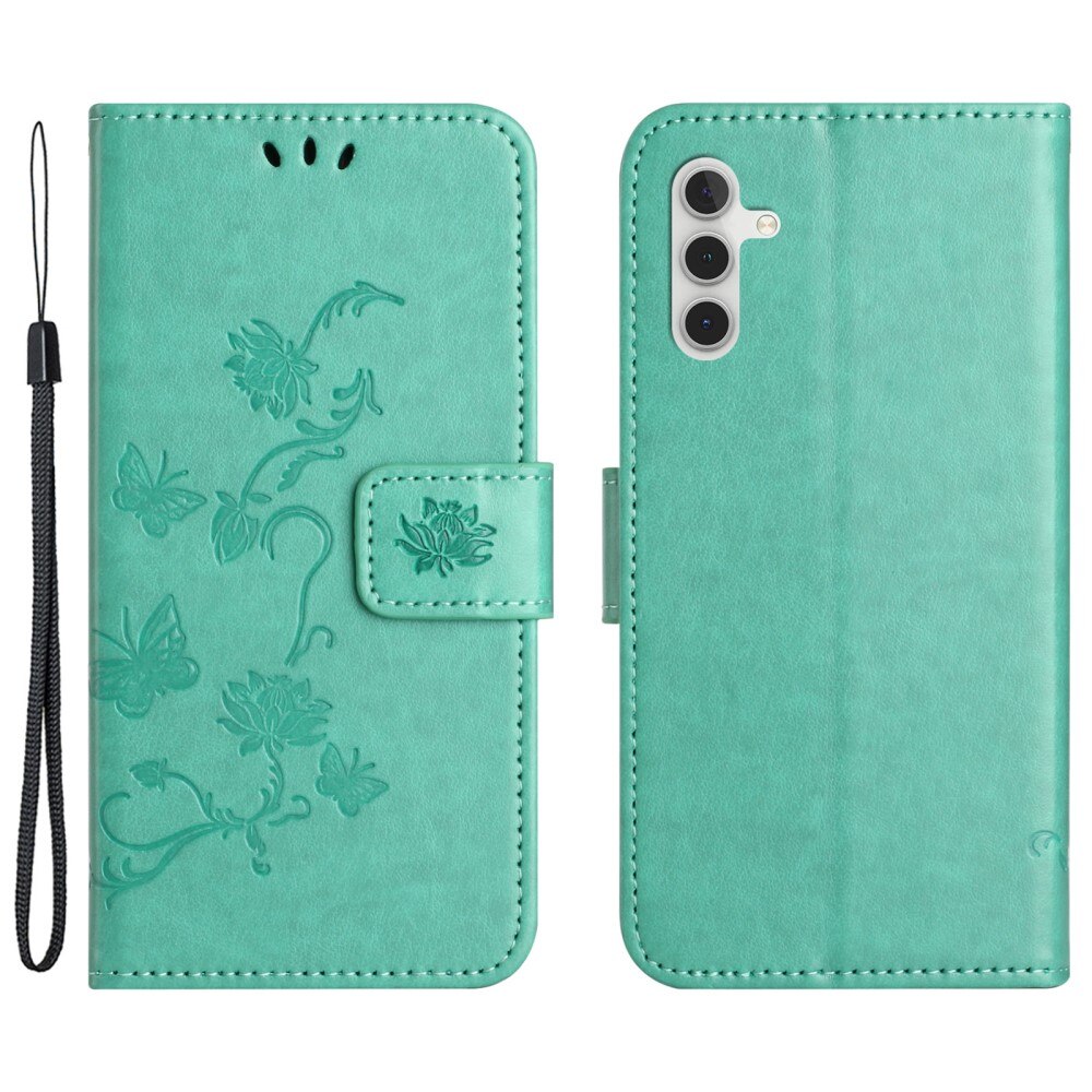 Funda de Cuero con Mariposas Samsung Galaxy A35, Verde