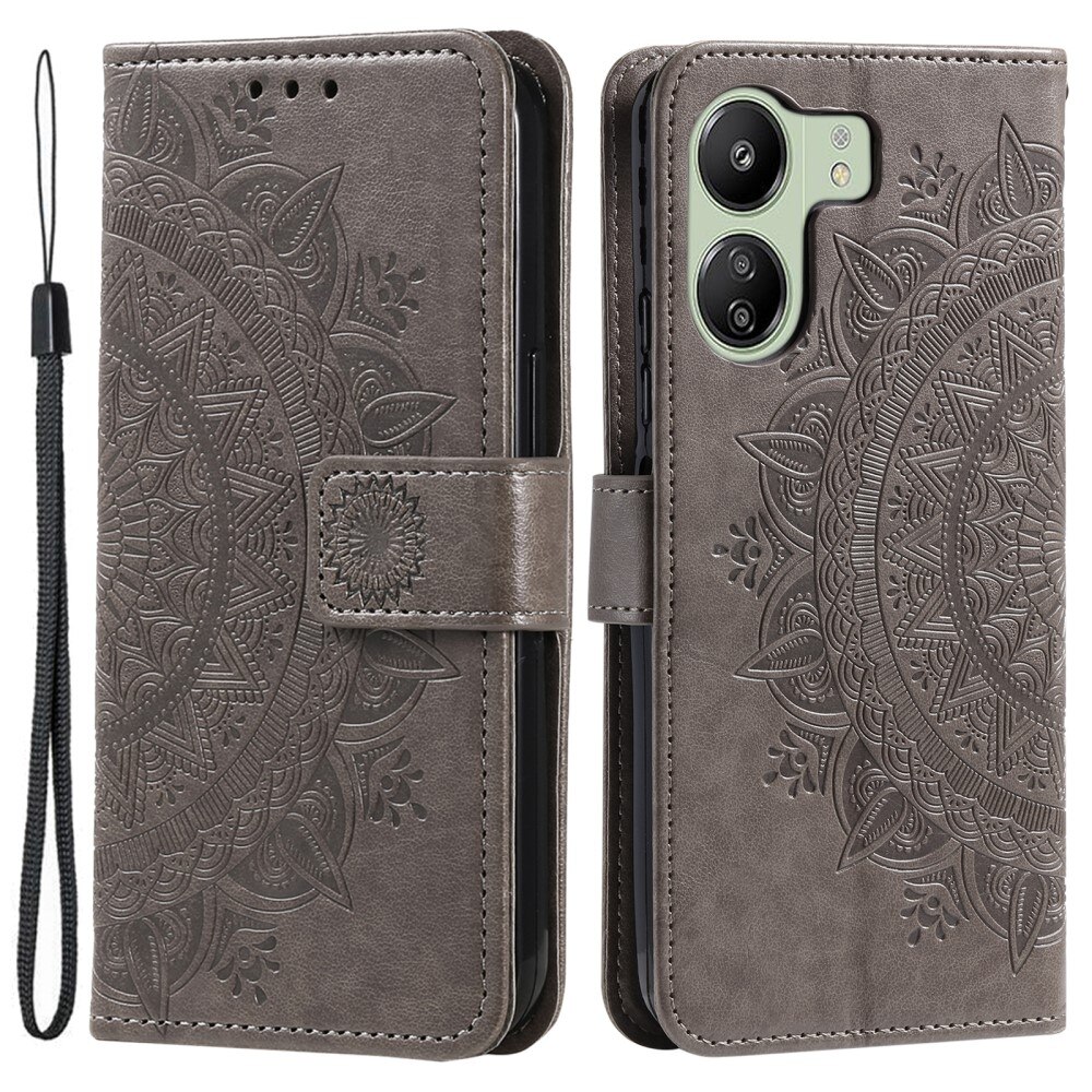 Funda de Cuero Mandala Xiaomi Redmi 13C gris