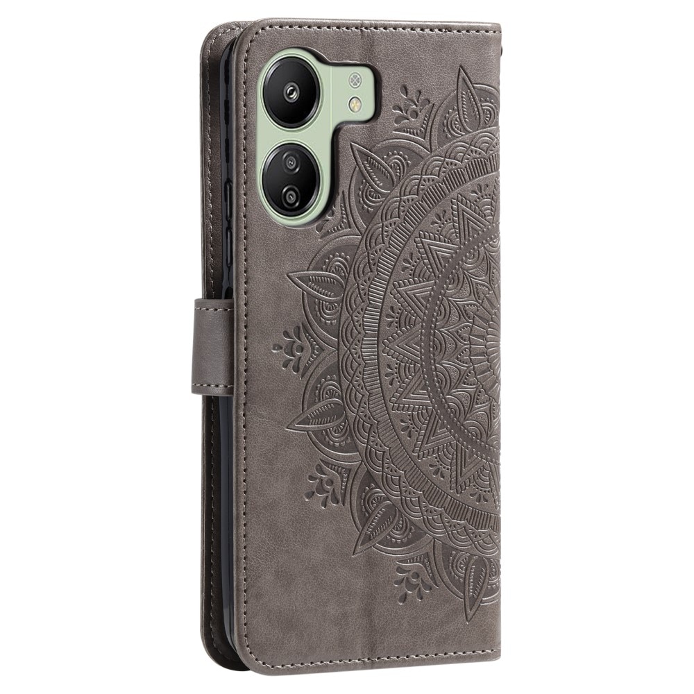 Funda de Cuero Mandala Xiaomi Redmi 13C gris