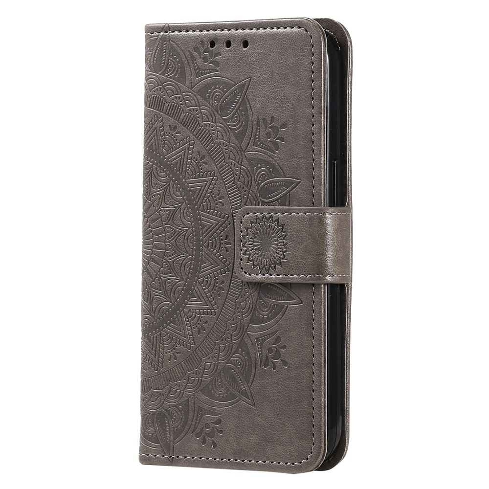 Funda de Cuero Mandala Xiaomi Redmi 13C gris