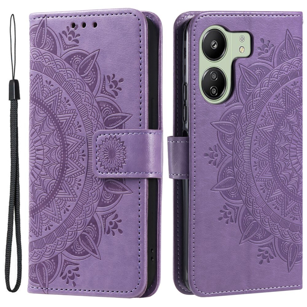 Funda de Cuero Mandala Xiaomi Redmi 13C violeta