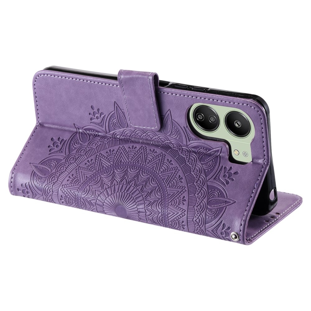 Funda de Cuero Mandala Xiaomi Redmi 13C violeta