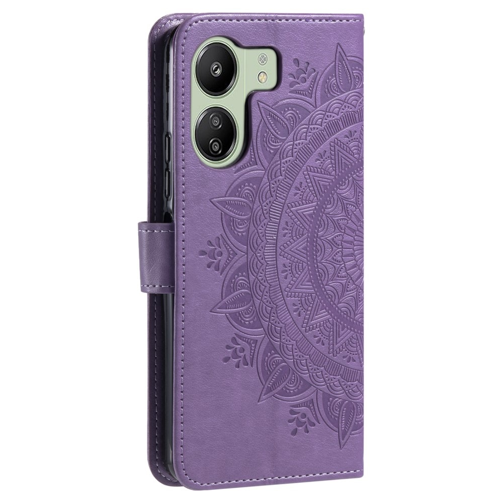 Funda de Cuero Mandala Xiaomi Redmi 13C violeta