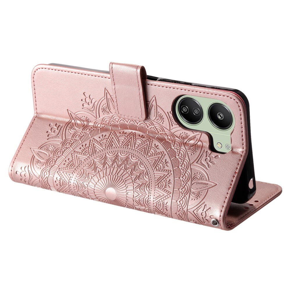 Funda de Cuero Mandala Xiaomi Redmi 13C oro rosa