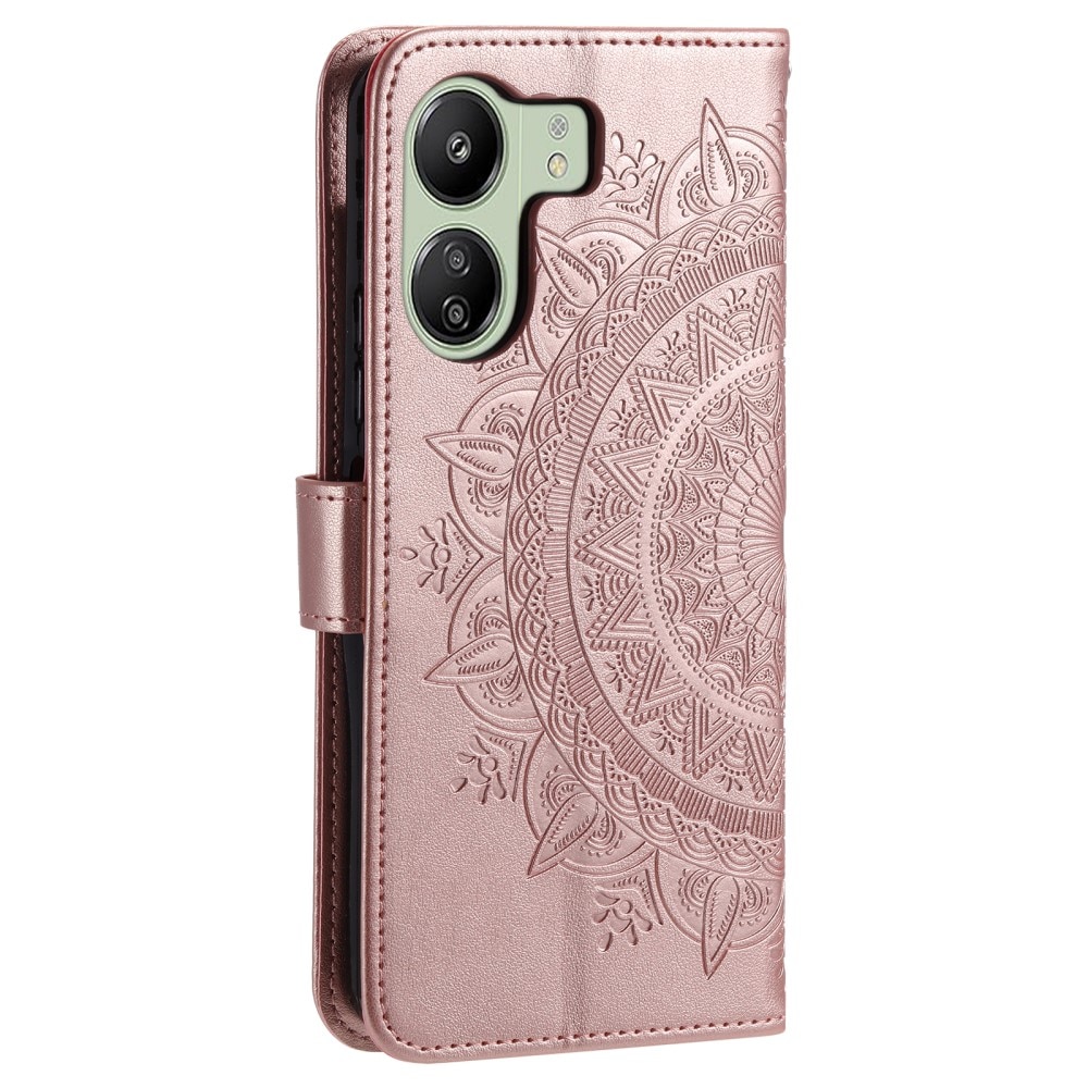 Funda de Cuero Mandala Xiaomi Redmi 13C oro rosa