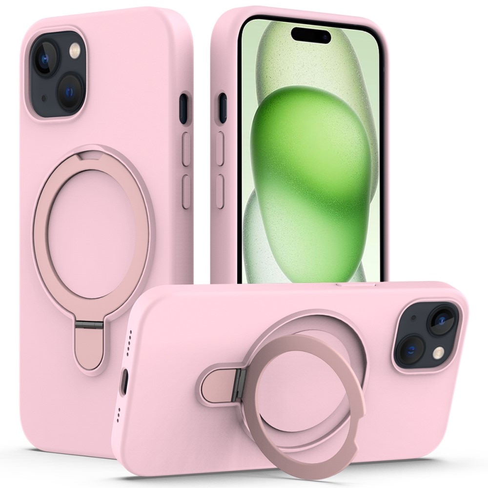 Funda de silicona Kickstand MagSafe iPhone 15 rosado