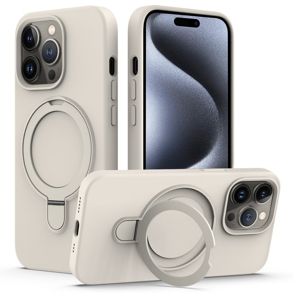 Funda de silicona Kickstand MagSafe iPhone 15 Pro beige