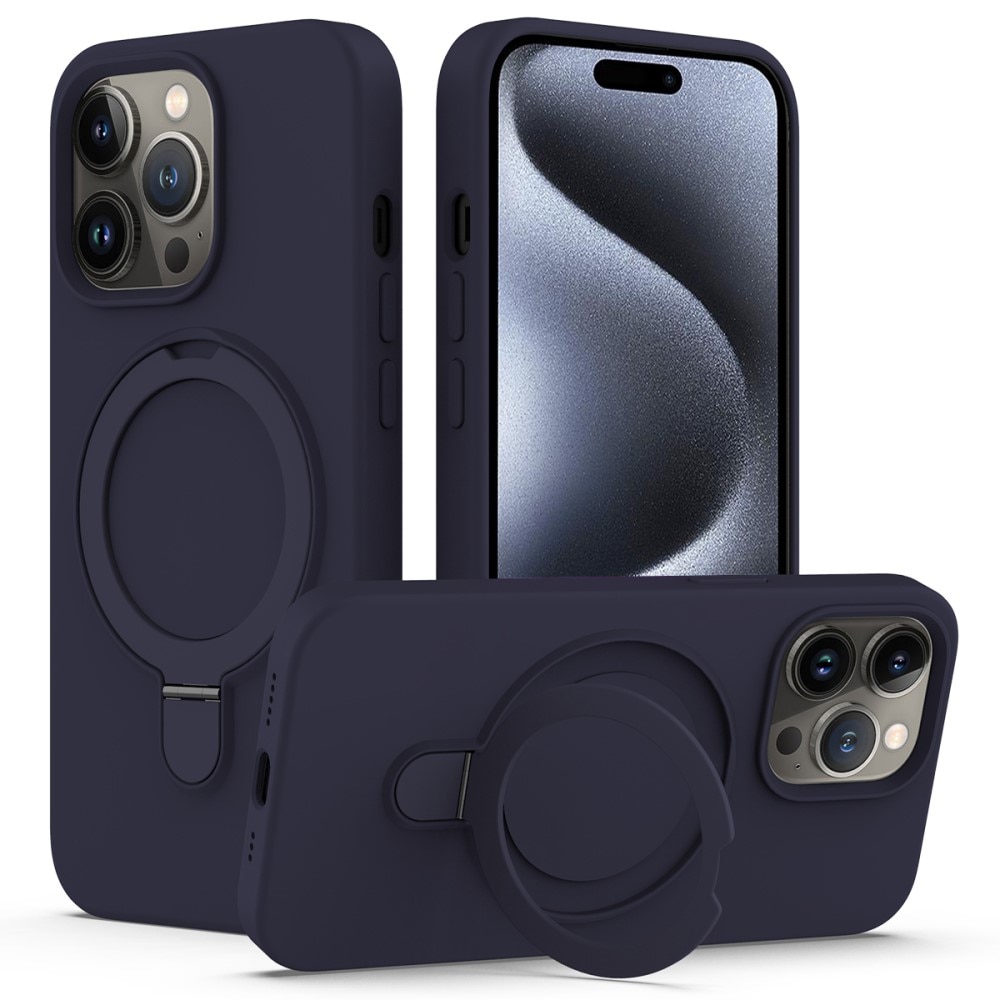 Funda de silicona Kickstand MagSafe iPhone 15 Pro azul oscuro