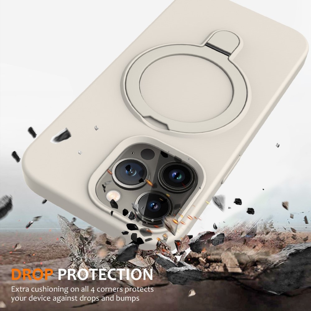 Funda de silicona Kickstand MagSafe iPhone 15 Pro Max beige