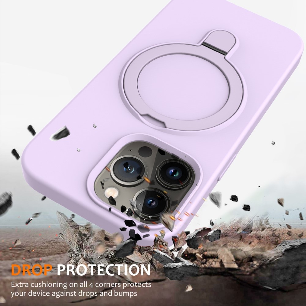 Funda de silicona Kickstand MagSafe iPhone 15 Pro Max violeta
