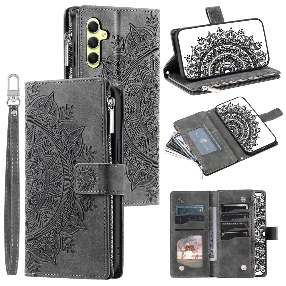 Funda Mandala tipo billetera Samsung Galaxy A55, gris