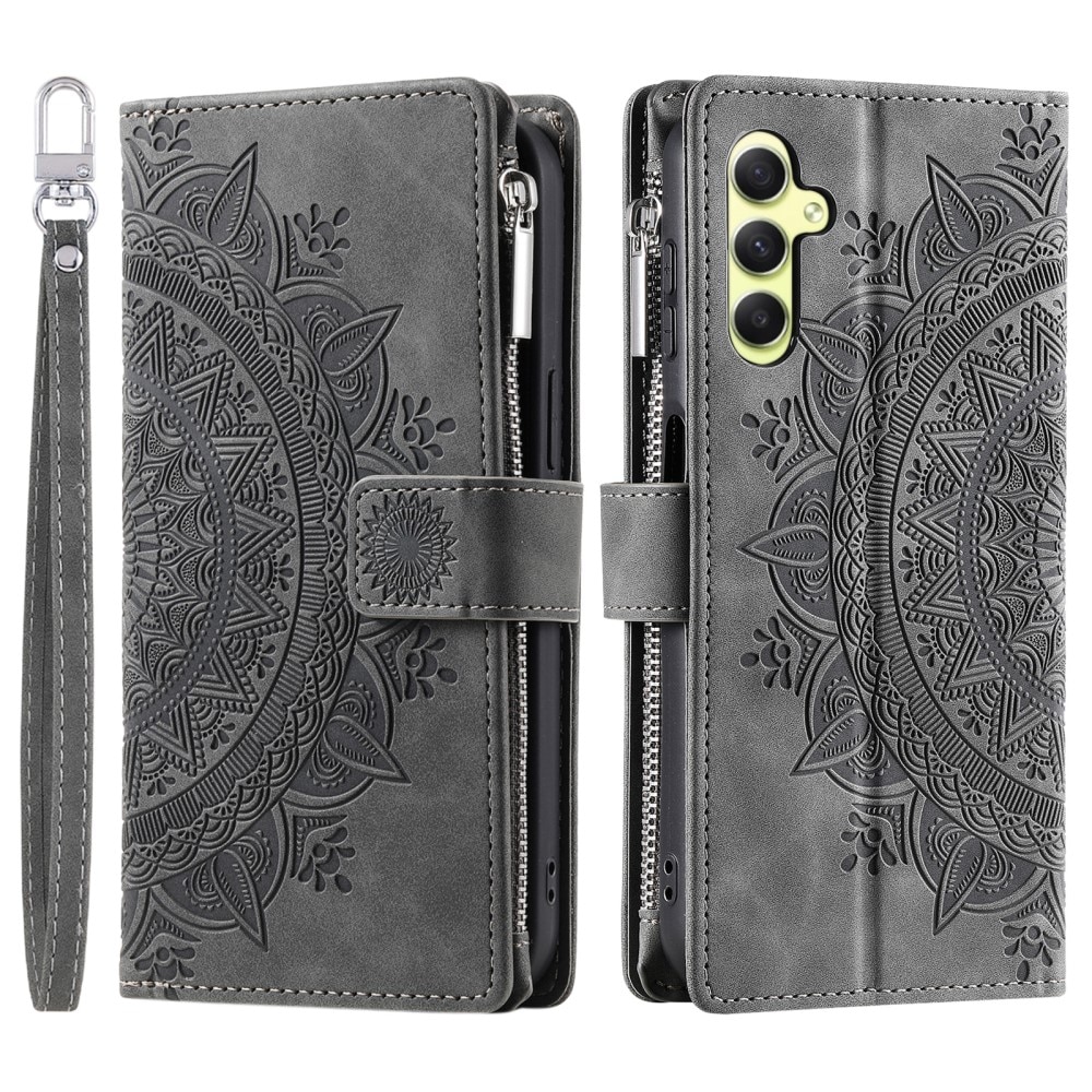 Funda Mandala tipo billetera Samsung Galaxy A55, gris