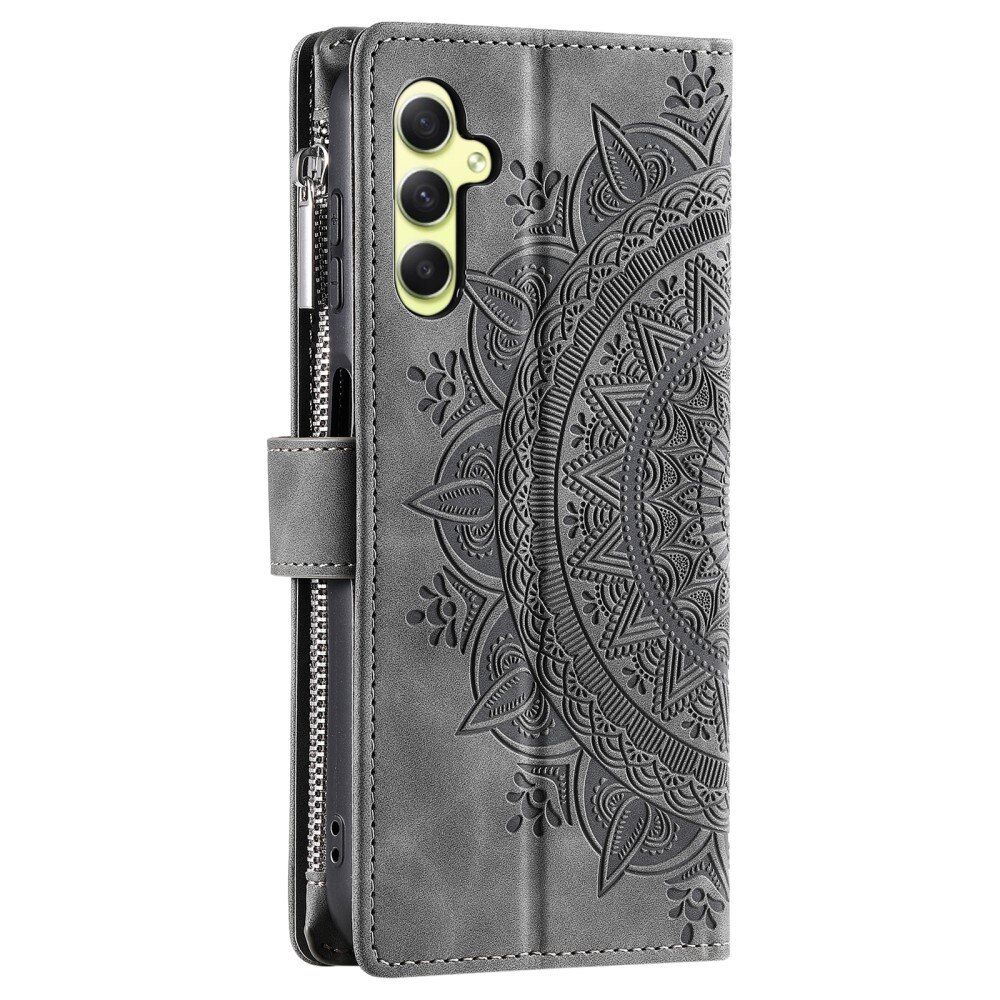 Funda Mandala tipo billetera Samsung Galaxy A55, gris