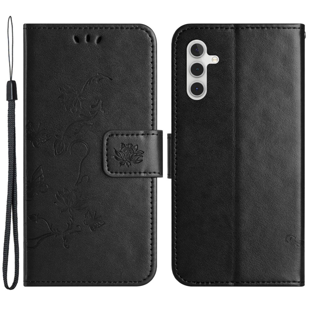 Funda de Cuero con Mariposas Samsung Galaxy A55, Negro