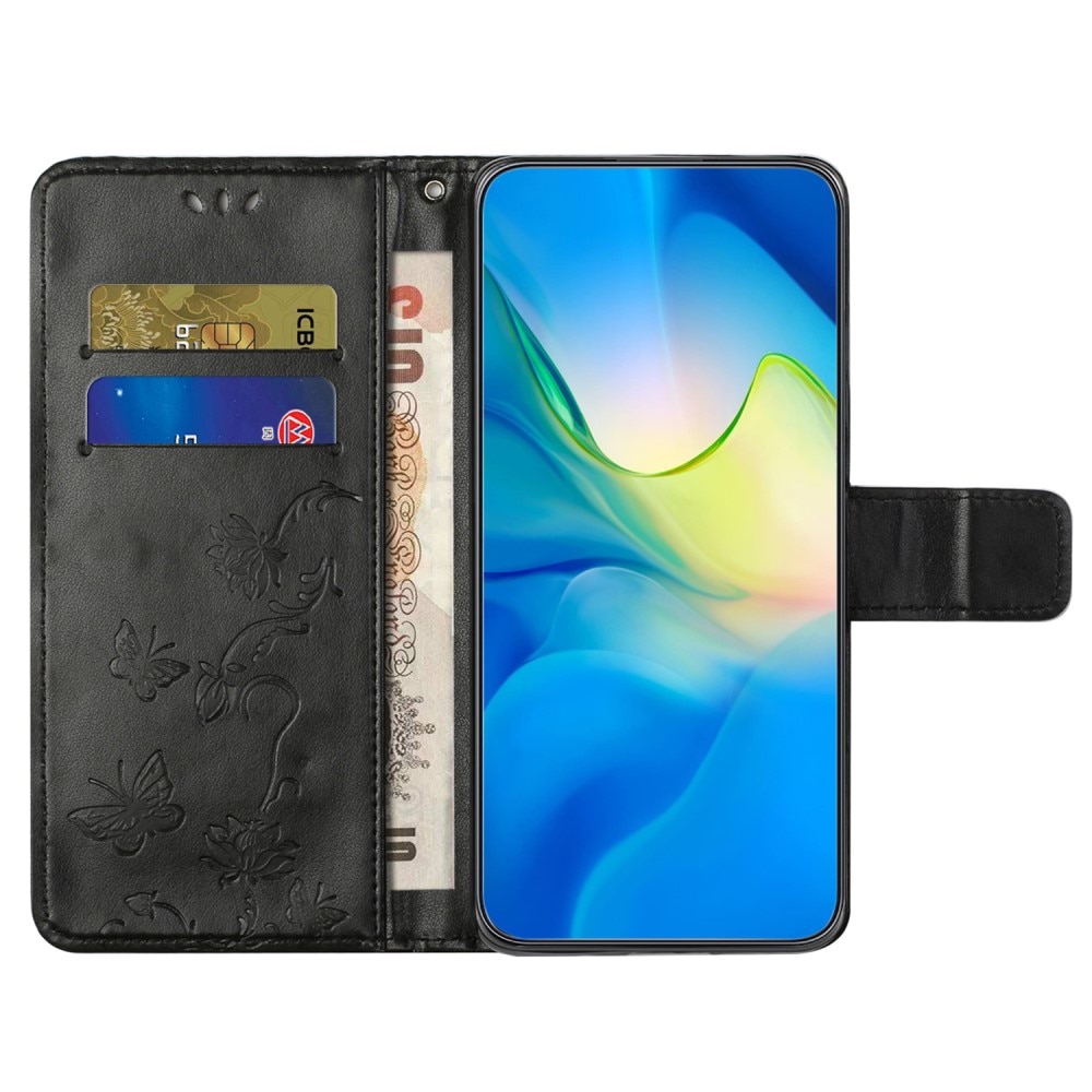 Funda de Cuero con Mariposas Samsung Galaxy A55, Negro