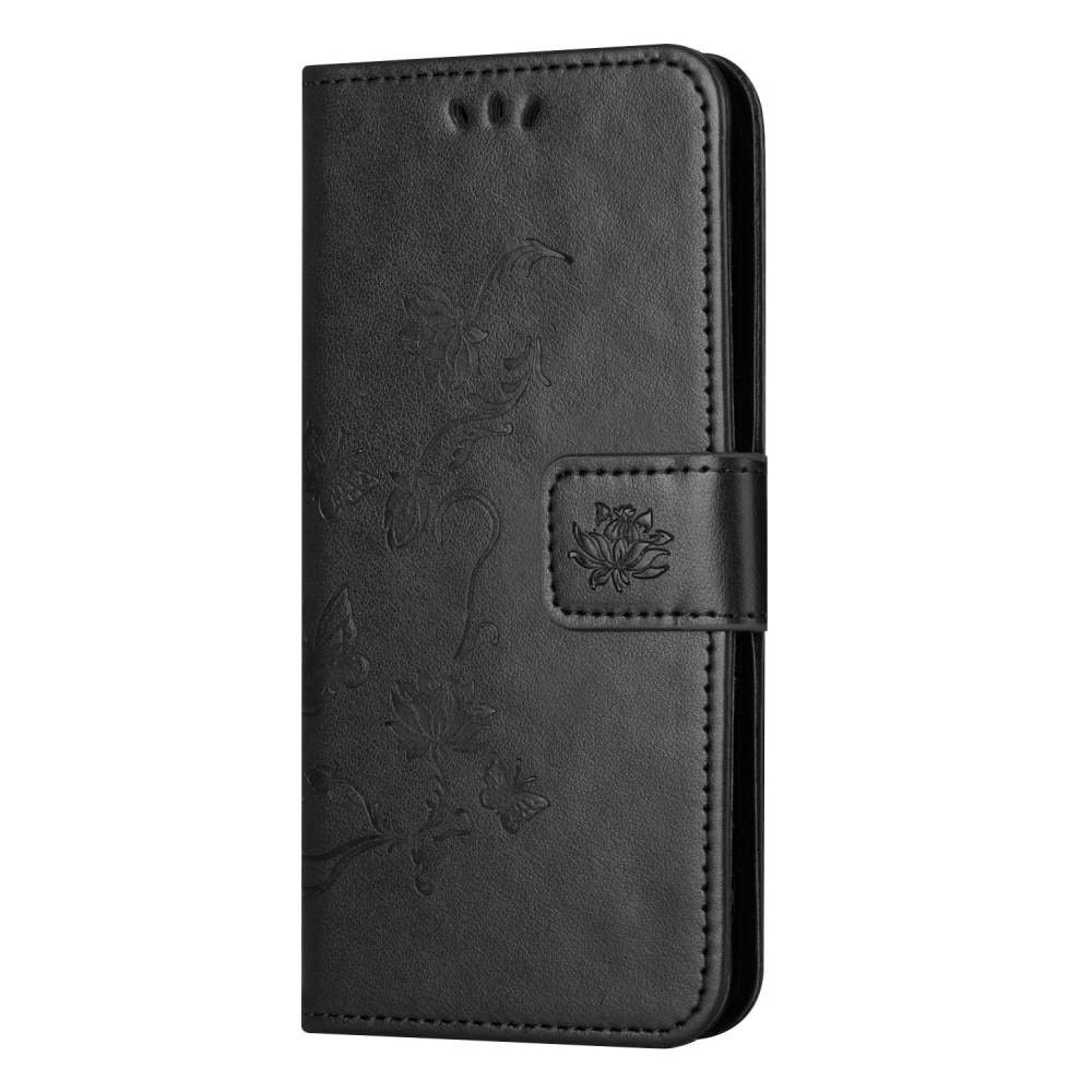 Funda de Cuero con Mariposas Samsung Galaxy A55, Negro