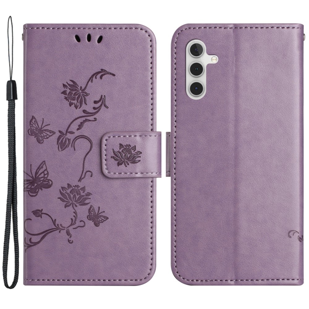 Funda de Cuero con Mariposas Samsung Galaxy A55, Púrpura
