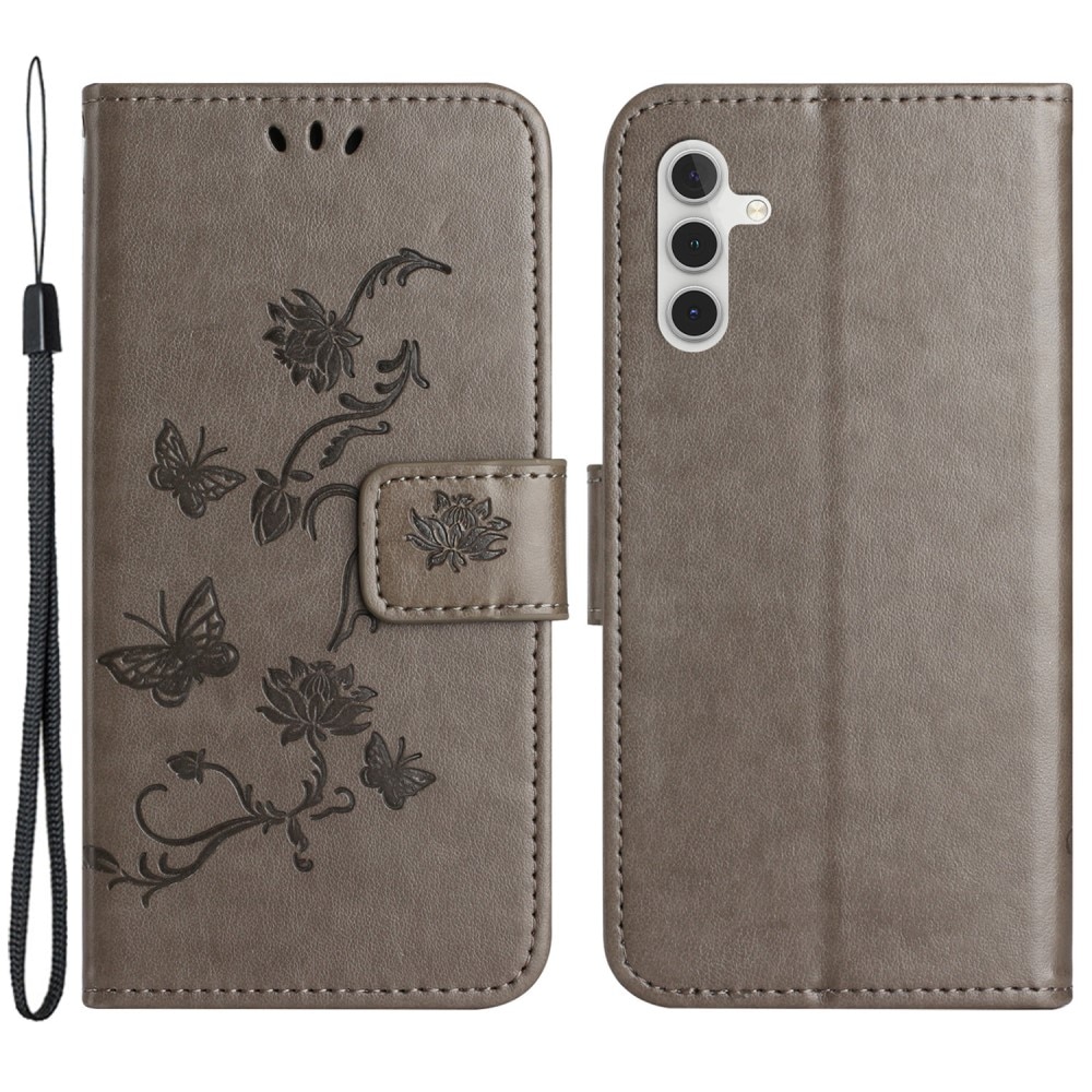 Funda de Cuero con Mariposas Samsung Galaxy A55, Gris