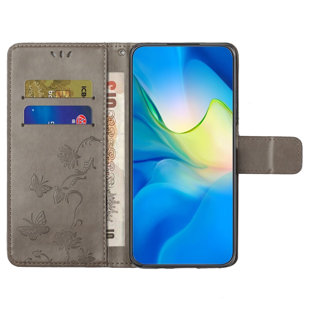 Funda de Cuero con Mariposas Samsung Galaxy A55, Gris