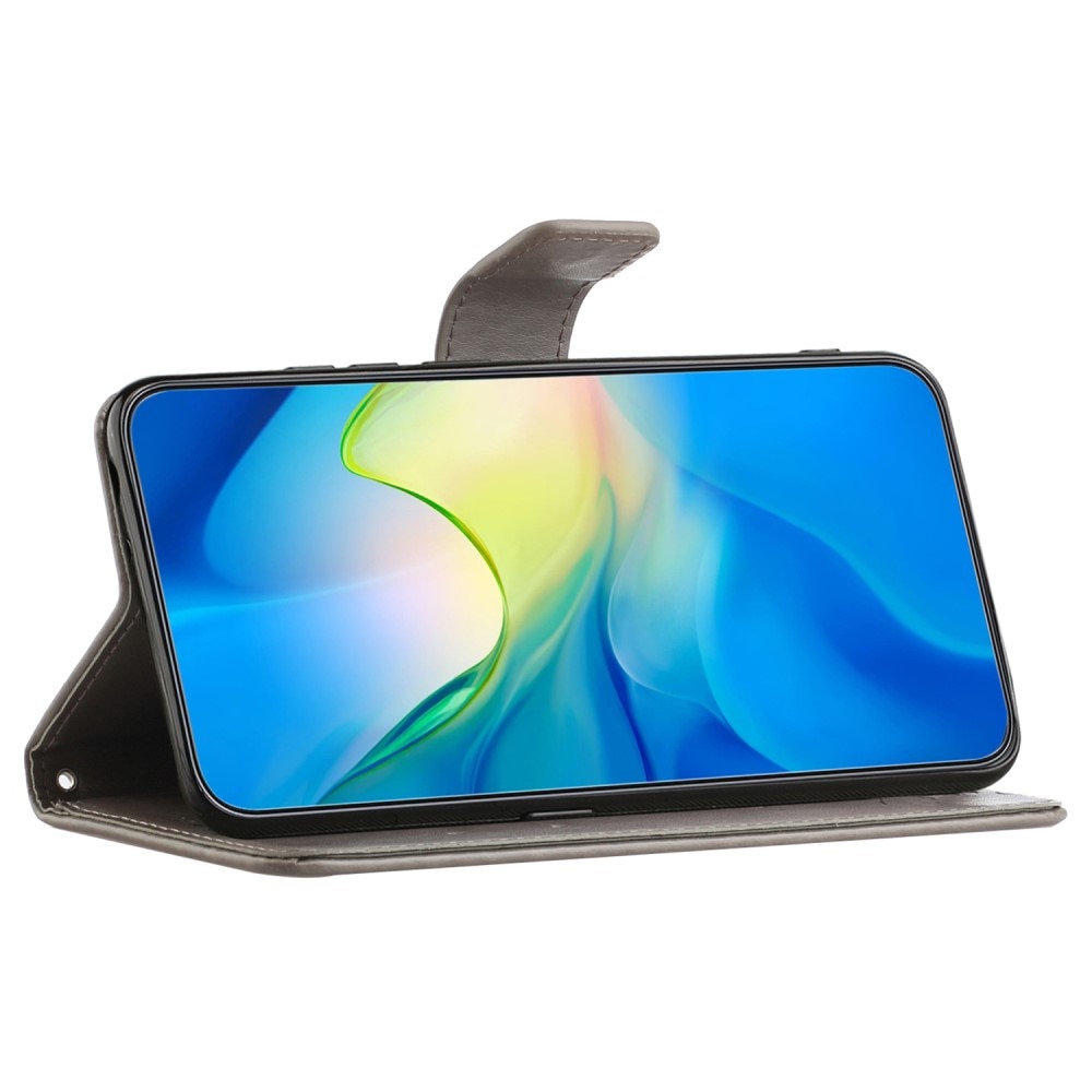 Funda de Cuero con Mariposas Samsung Galaxy A55, Gris
