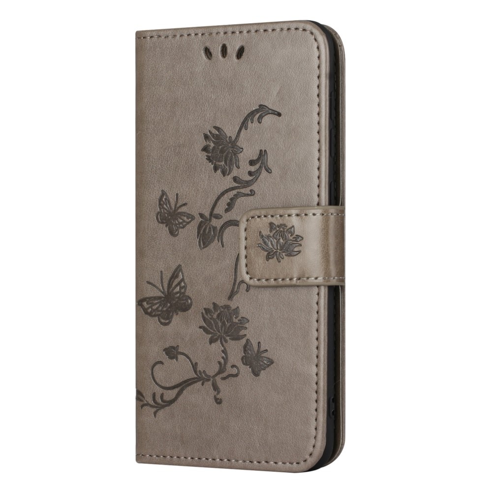 Funda de Cuero con Mariposas Samsung Galaxy A55, Gris