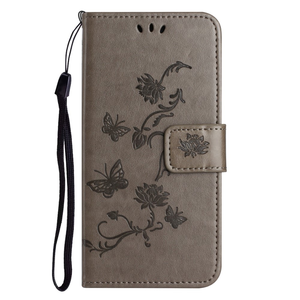 Funda de Cuero con Mariposas Samsung Galaxy A55, Gris