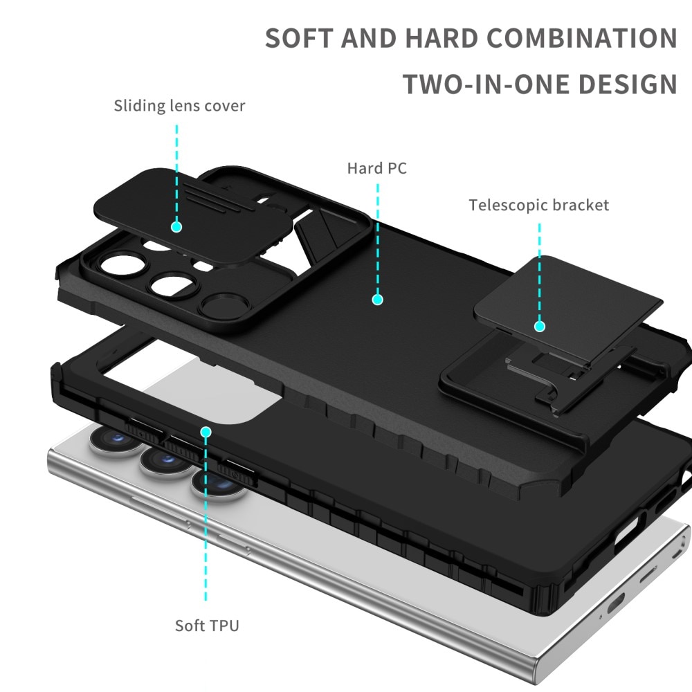 Funda Kickstand con Protector Cámara Samsung Galaxy S24 Ultra Negro