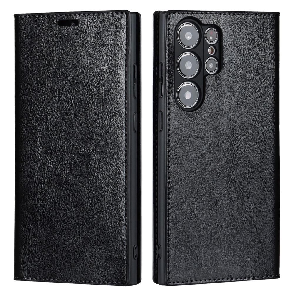 Funda cartera de cuero genuino Samsung Galaxy S23 Ultra Negro