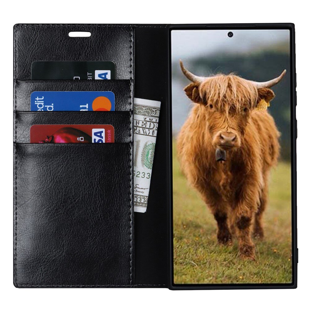 Funda cartera de cuero genuino Samsung Galaxy S23 Ultra Negro