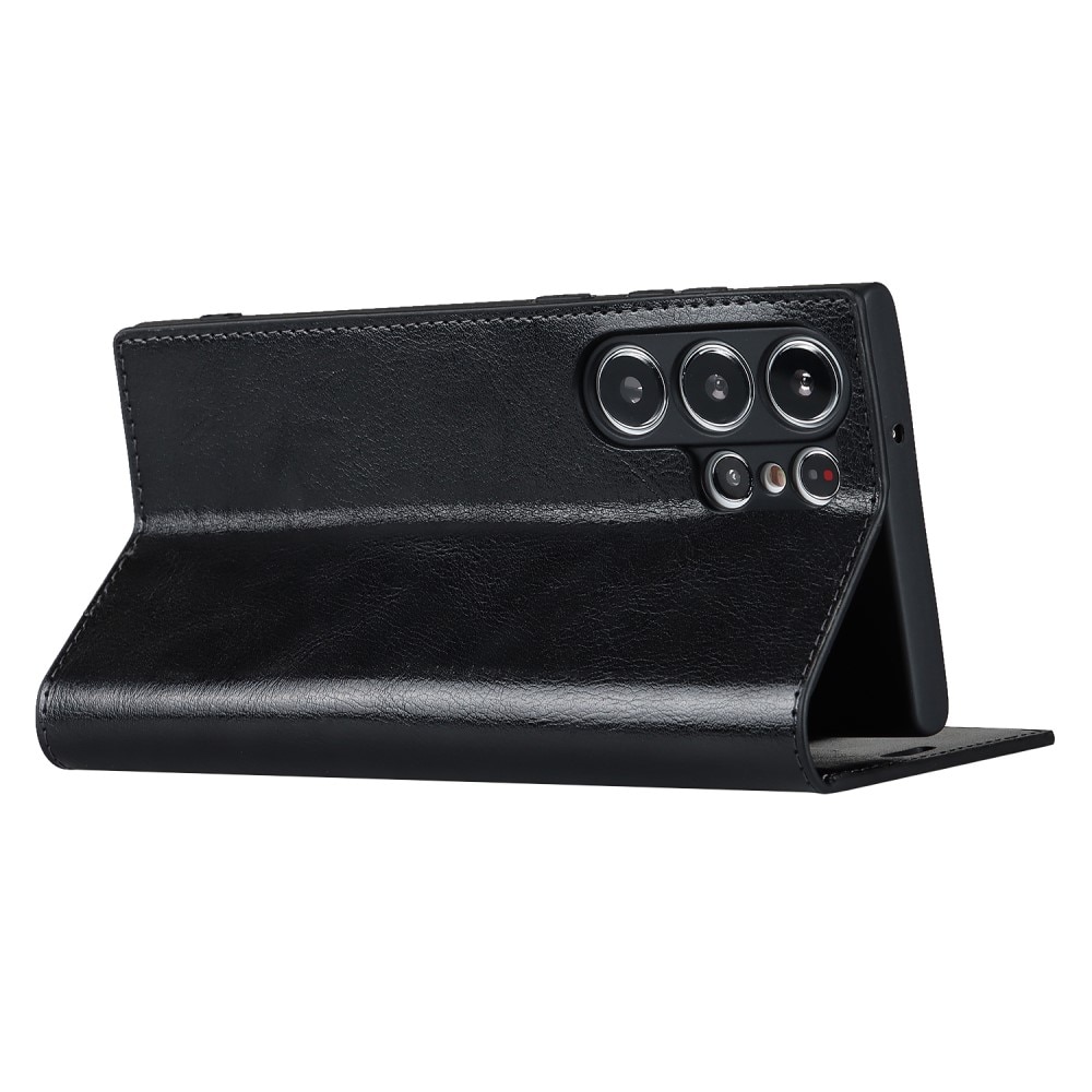 Funda cartera de cuero genuino Samsung Galaxy S23 Ultra Negro