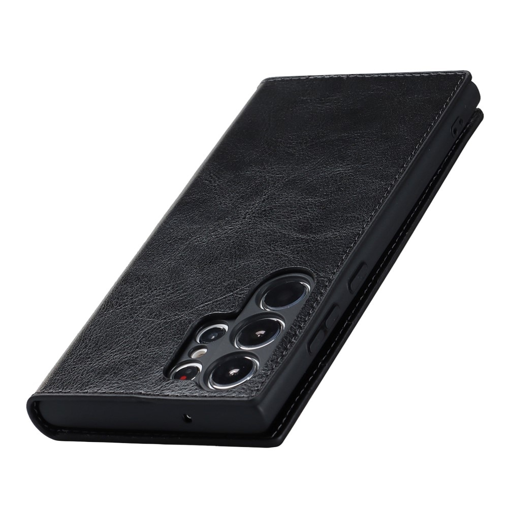 Funda cartera de cuero genuino Samsung Galaxy S23 Ultra Negro