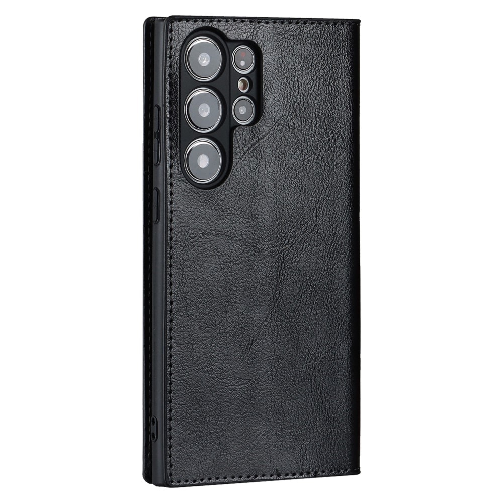 Funda cartera de cuero genuino Samsung Galaxy S23 Ultra Negro