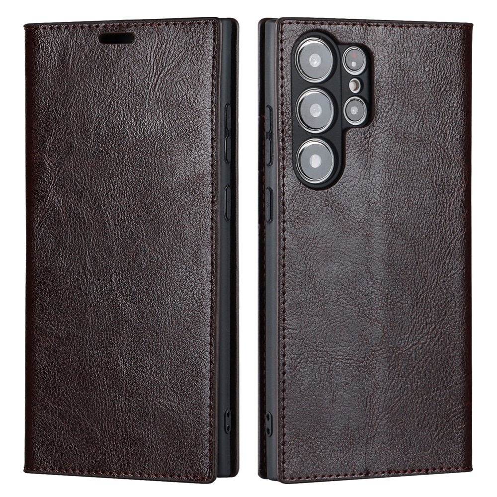 Funda cartera de cuero genuino Samsung Galaxy S23 Ultra marrón oscuro