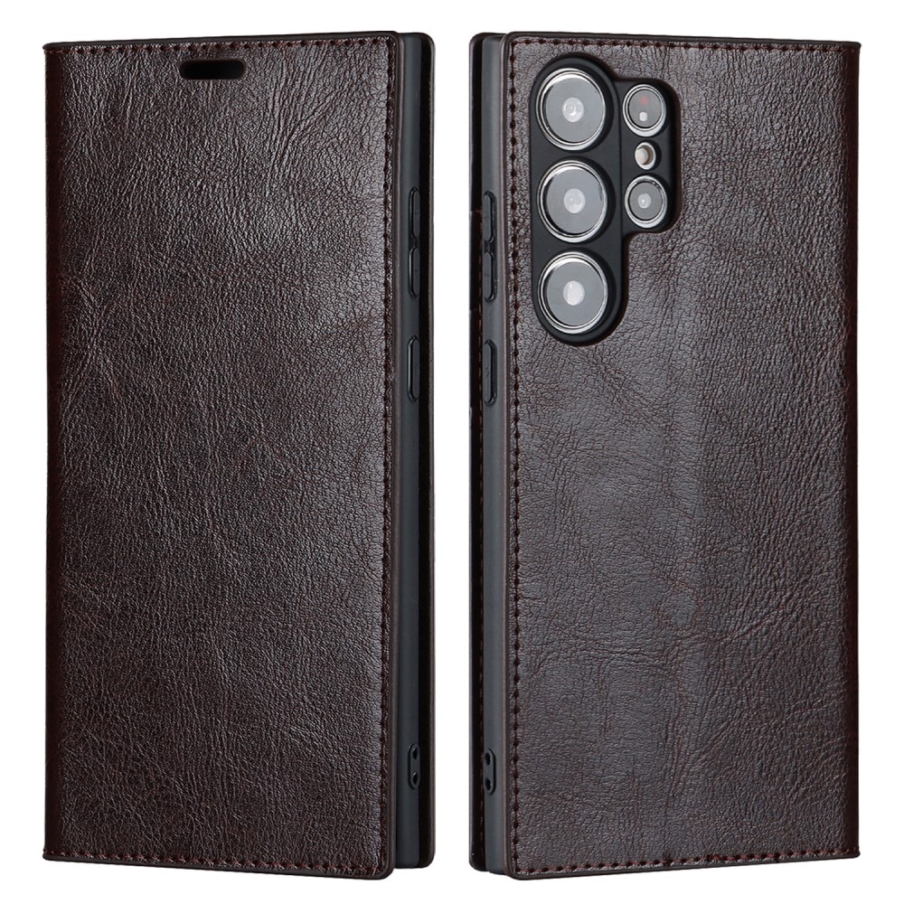 Funda cartera de cuero genuino Samsung Galaxy S23 Ultra Marrón oscuro