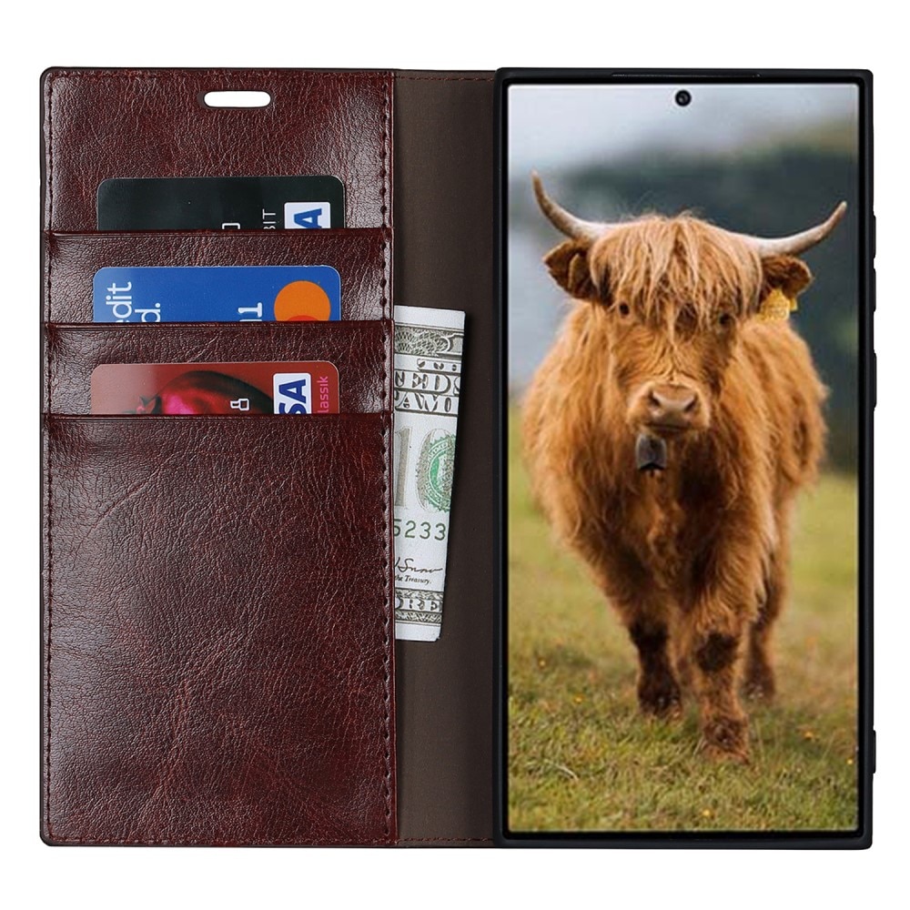 Funda cartera de cuero genuino Samsung Galaxy S23 Ultra Marrón oscuro