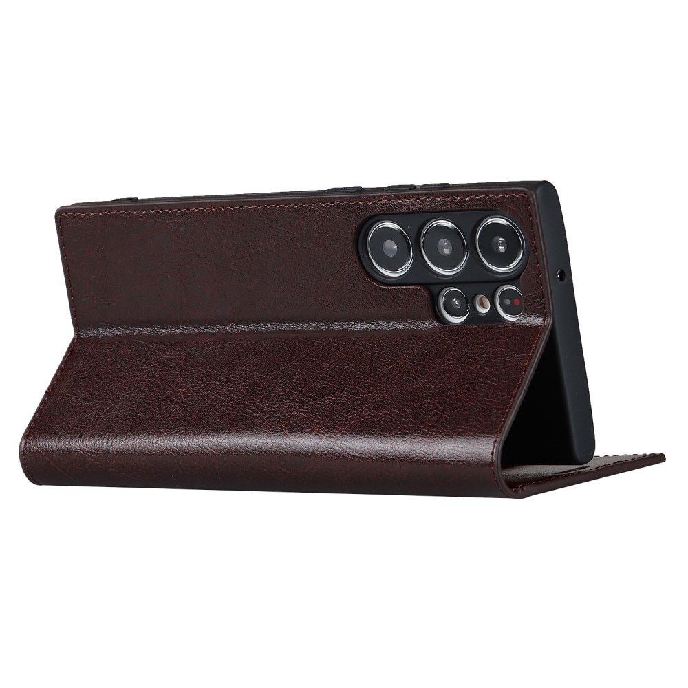 Funda cartera de cuero genuino Samsung Galaxy S23 Ultra Marrón oscuro