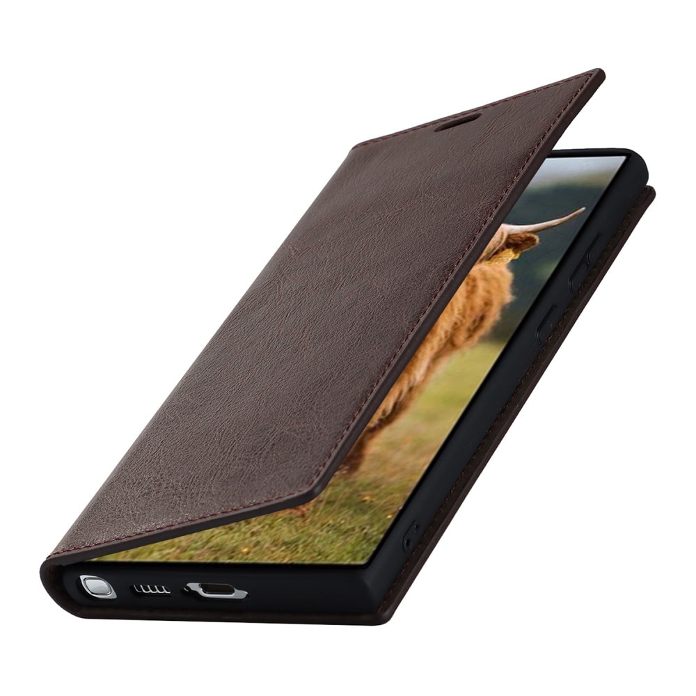 Funda cartera de cuero genuino Samsung Galaxy S23 Ultra Marrón oscuro