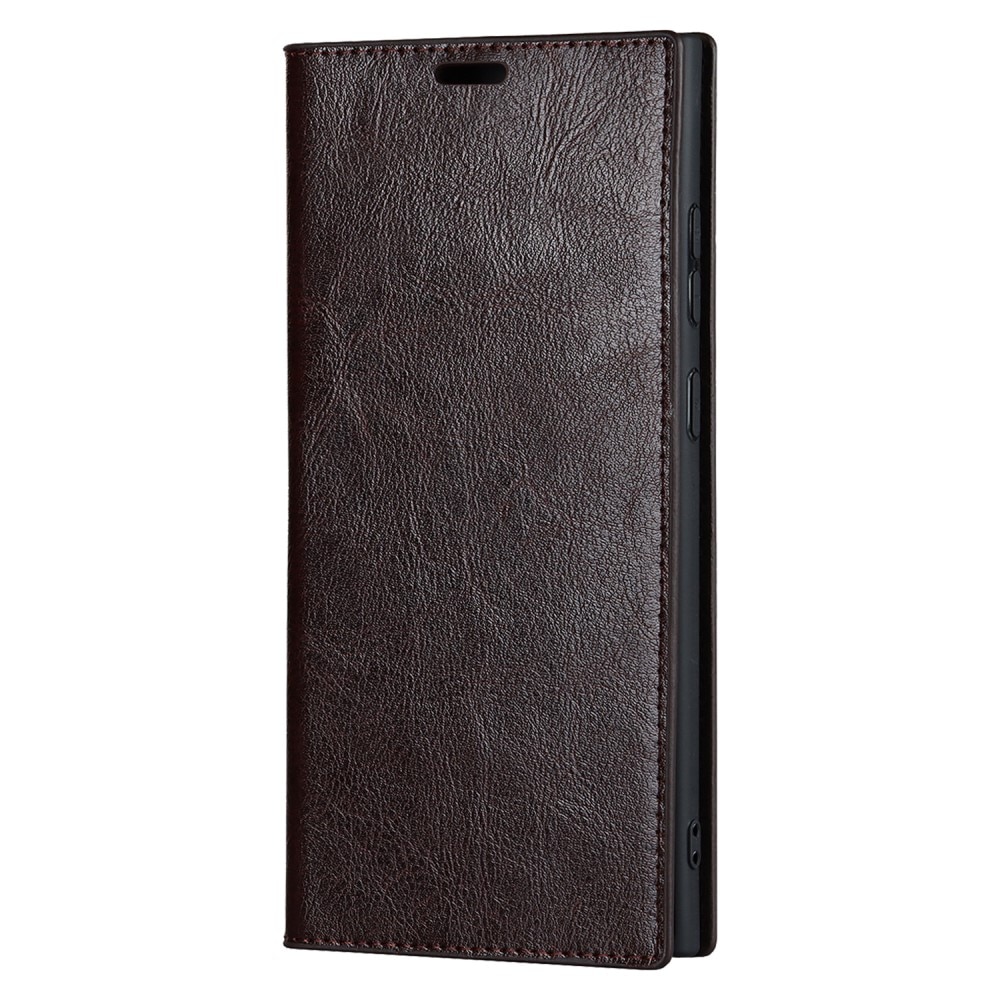 Funda cartera de cuero genuino Samsung Galaxy S23 Ultra Marrón oscuro