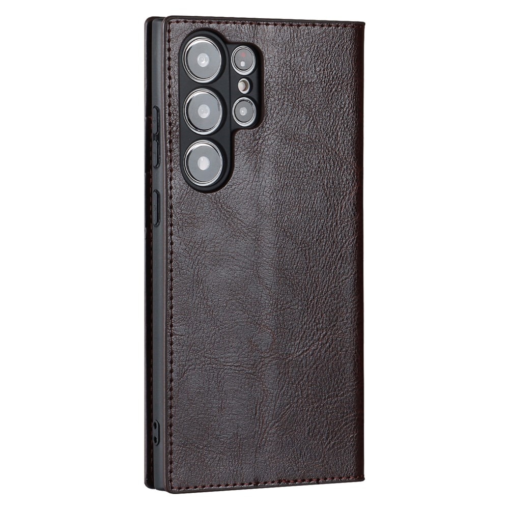 Funda cartera de cuero genuino Samsung Galaxy S23 Ultra marrón oscuro