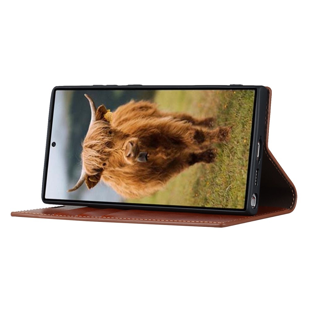 Funda cartera de cuero genuino Samsung Galaxy S23 Ultra marrón