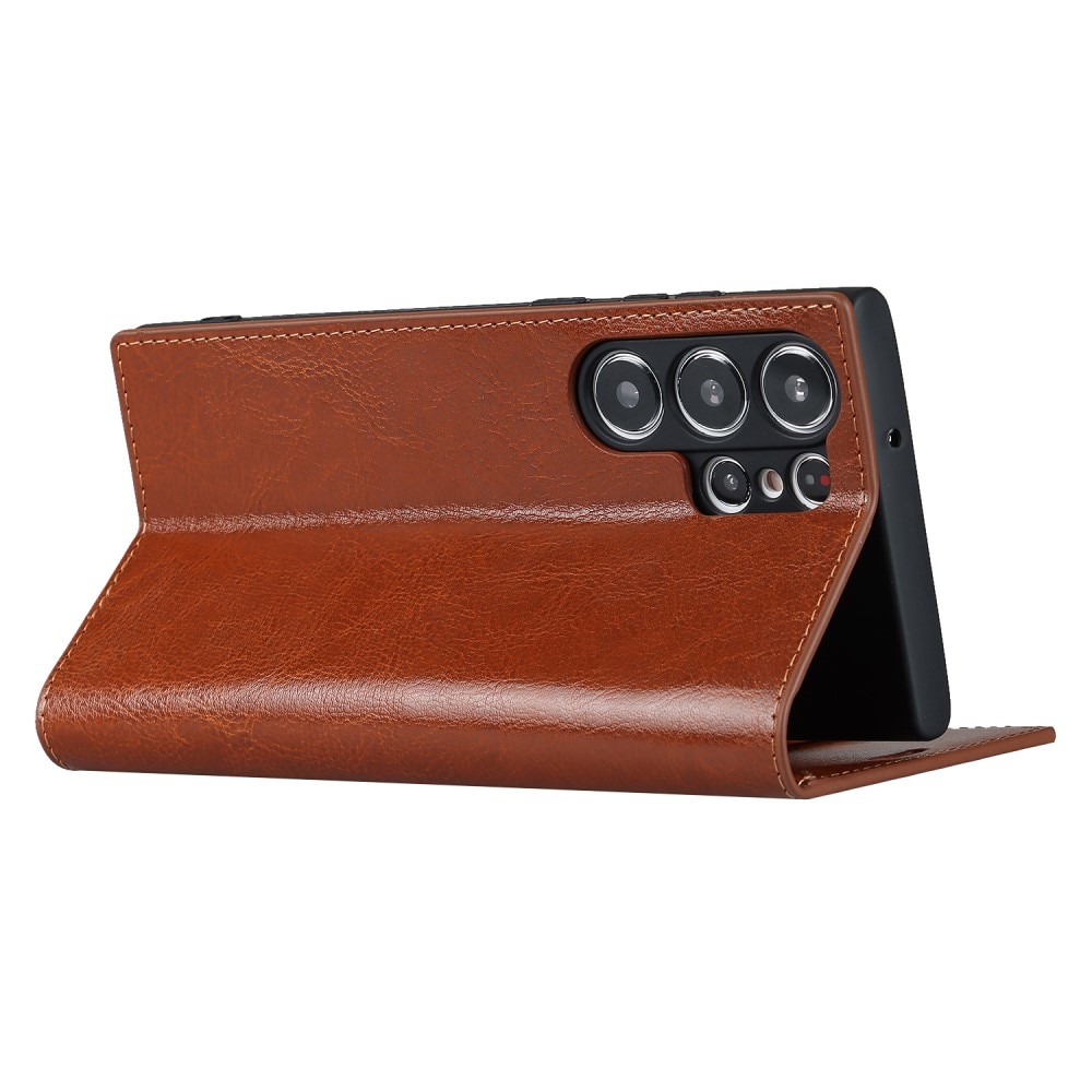Funda cartera de cuero genuino Samsung Galaxy S23 Ultra Marrón