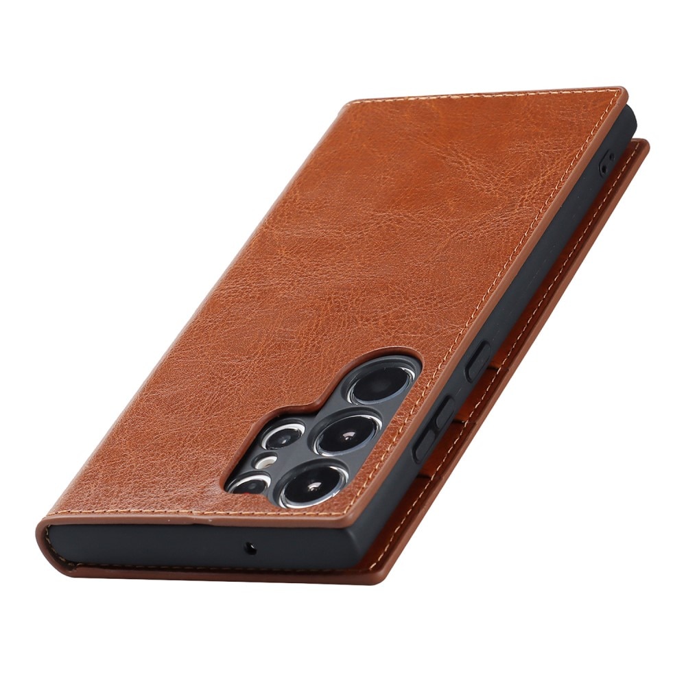 Funda cartera de cuero genuino Samsung Galaxy S23 Ultra Marrón