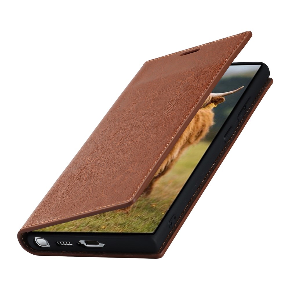 Funda cartera de cuero genuino Samsung Galaxy S23 Ultra Marrón