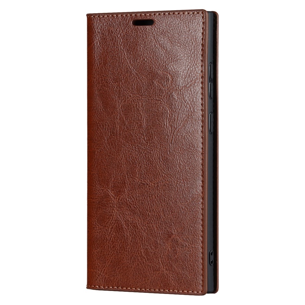 Funda cartera de cuero genuino Samsung Galaxy S23 Ultra Marrón