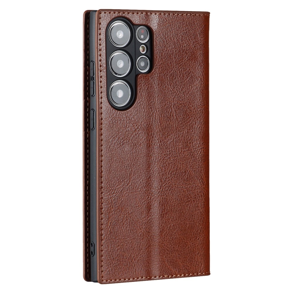 Funda cartera de cuero genuino Samsung Galaxy S23 Ultra Marrón