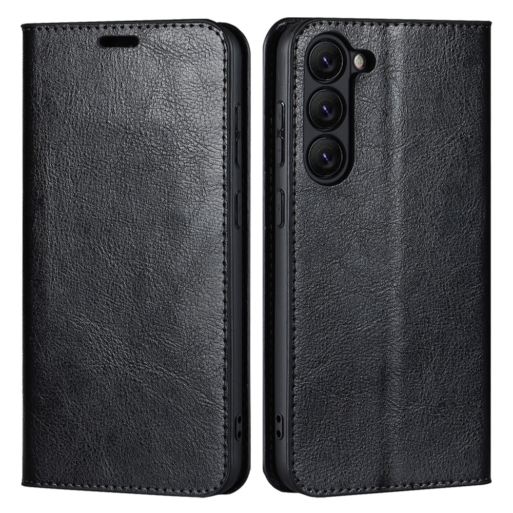 Funda cartera de cuero genuino Samsung Galaxy S23 negro
